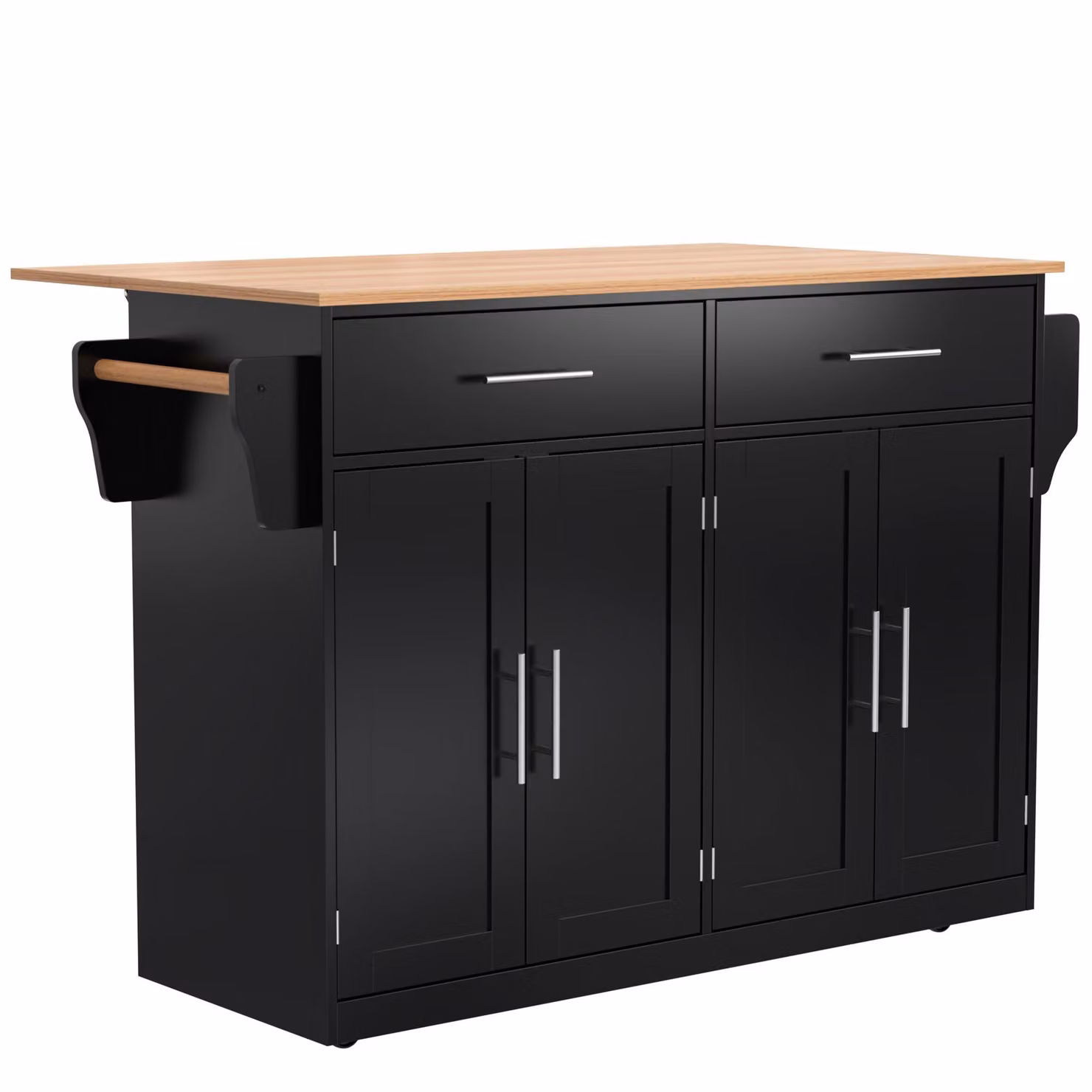 Aosom UK Contemporary Kitchen Storage Trolley with Foldable Dropleaf and Towel Holders, Black and Natural, W: 71 cm, D: 71 cm, H: 91.5 cm – 2
