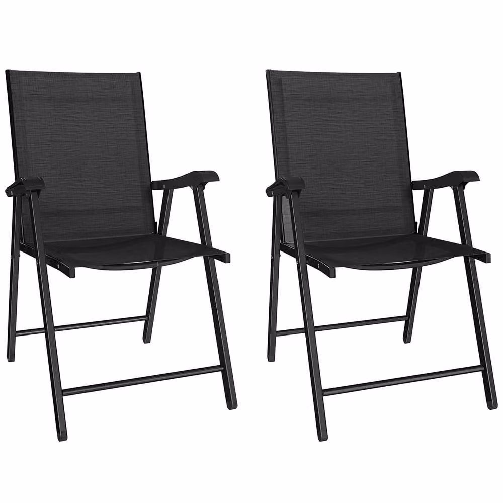 OUTSUNNY Set of 2 Folding Garden Chairs with Armrests in Black – 2