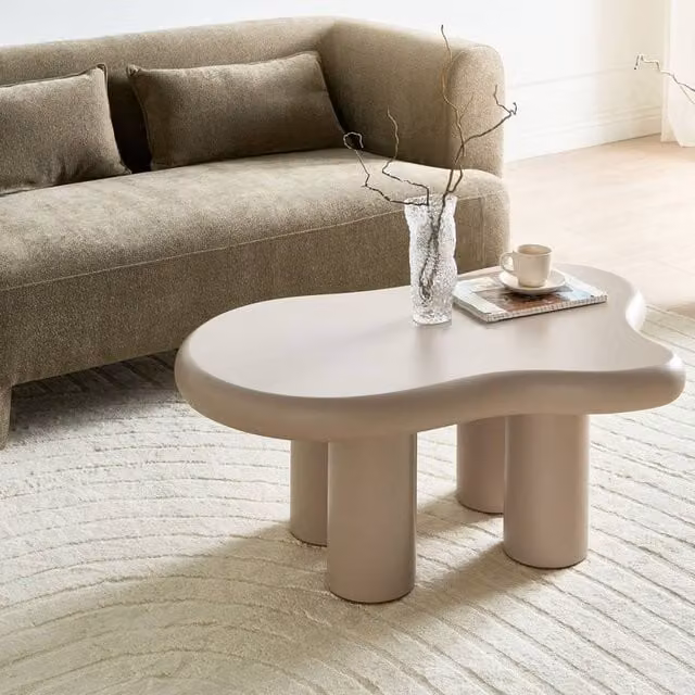 Wyld and Coco Beige Oval Coffee Table with Lacquered MDF Top W: 100 cm, D: 70 cm, H: 40 cm