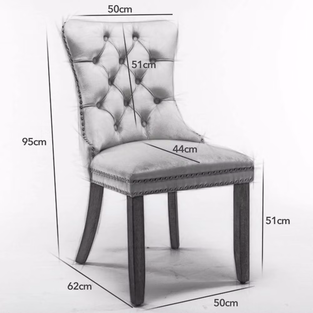Modern Home Touch Romsey Set of 4 Dark Green Velvet Upholstered Dining Chairs with Oak Legs and Knocker Ring Back – 6
