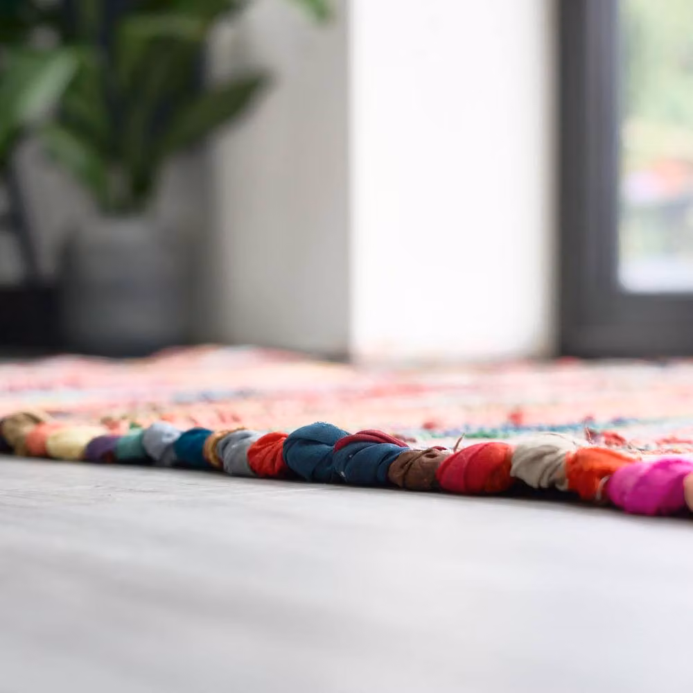 Bravich LTD Handwoven Cotton Chindi Rag Area Rug, Multicolour Striped Flat Weave Reversible, W: 60 cm, L: 120 cm – 6
