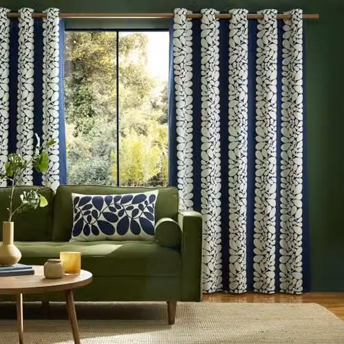 Orla Kiely Sycamore Stripe Eyelet Curtains in Space Blue, W: 229 cm x H: 229 cm