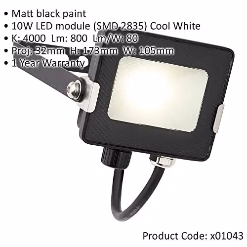 Loops 2 Pack Outdoor Waterproof LED Floodlight, 10W Cool White, Matt Black Aluminium and Glass, IP65 Rated – 2