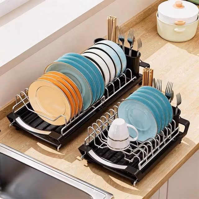 FLAVORA Expandable Anti-Rust Dishware Drying Rack in Black Coated Steel – 1