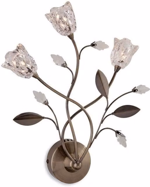 Netlighting Cindy 3 Light Indoor Wall Light in Antique Brass with Transparent Glass and G4 Bulbs
