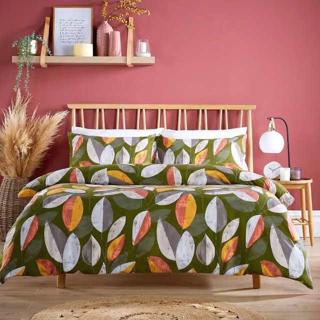 NewEdgeBlinds Floral Modern Nature Duvet Set, Multicolour and Green, 180 x 200 cm