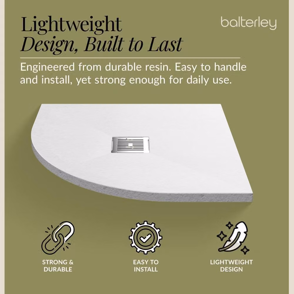 Balterley Slimline Mineral Cast Quadrant Corner Shower Tray, White, W: 90 cm x D: 90 cm x H: 3.2 cm – 2