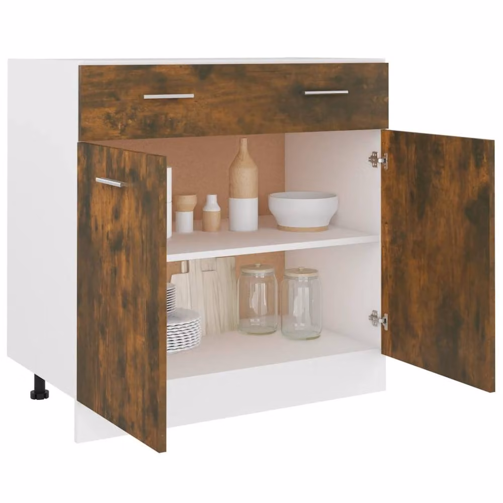Berkfield Home Smoked Oak Drawer Bottom Cabinet in Brown, W/D/H: 80 x 46 x 81.5 cm – 4