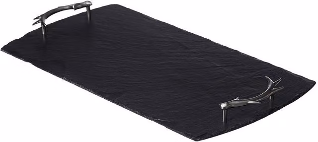 Selbrae House Rectangular Slate Serving Tray with Stainless Steel Handles in Grey and Silver