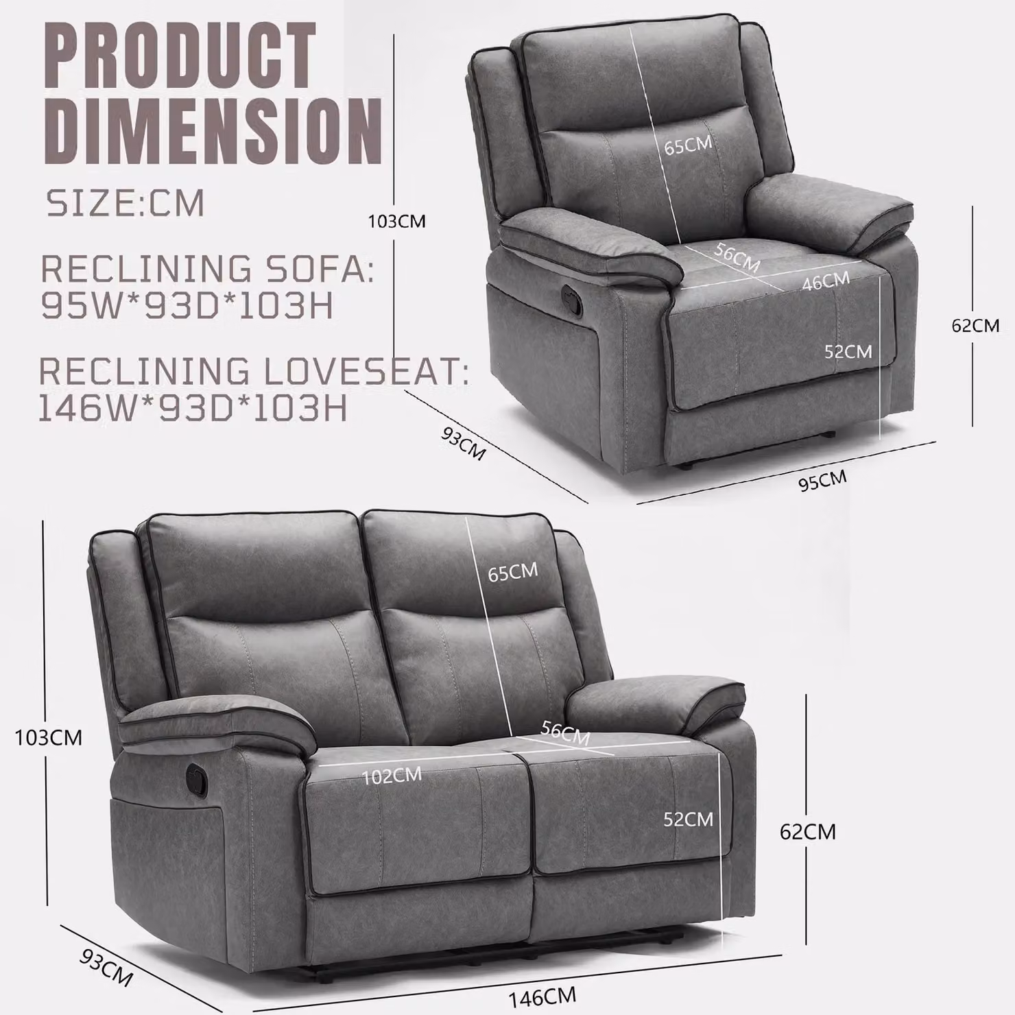 FURNITURE ONE Grey Fabric 4 Seater Manual Recliner Sofa Set Including 1+1+2 Seater Configuration – 2