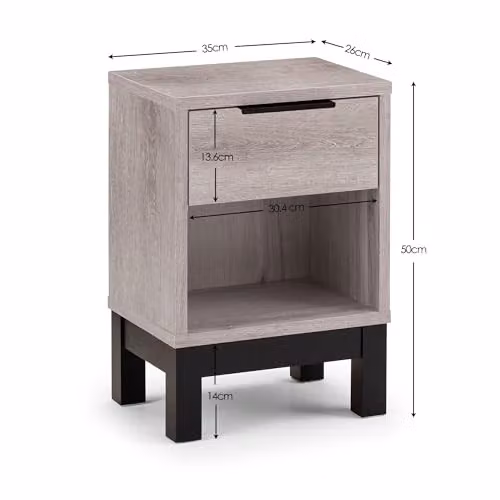 Julian Bowen Bali 1 Drawer Bedside Table in Grey Oak, W: 50 cm, D: 35 cm, H: 26 cm – 2