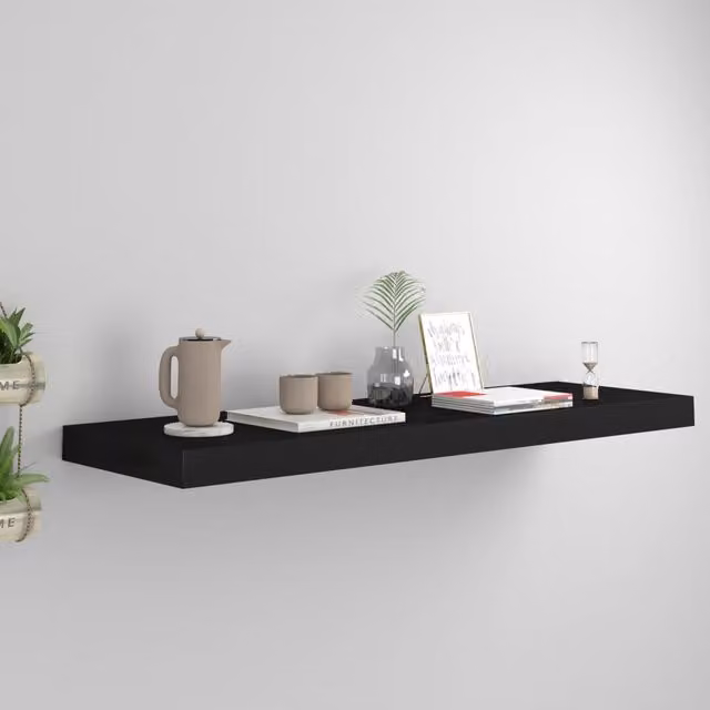 Berkfield Home Black Matt Floating Wall Shelf, W: 80 cm, D: 23.5 cm, H: 3.8 cm