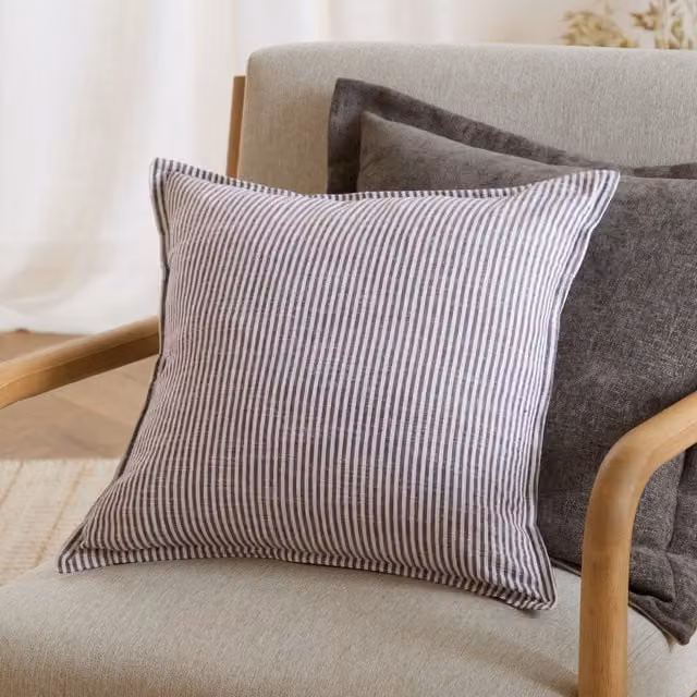 Make It A Home Truro Striped Cotton Square Cushion in Brown with Feather Filling