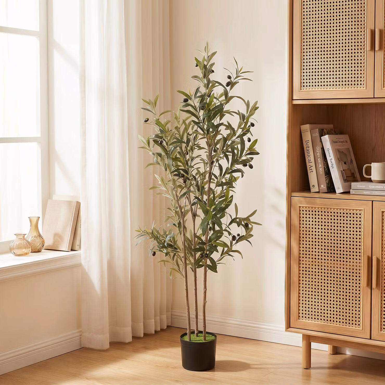 HOMCOM Green Mediterranean Silk Olive Tree with 553 Leaves in a Concrete Pot, Height: 148 cm – 2