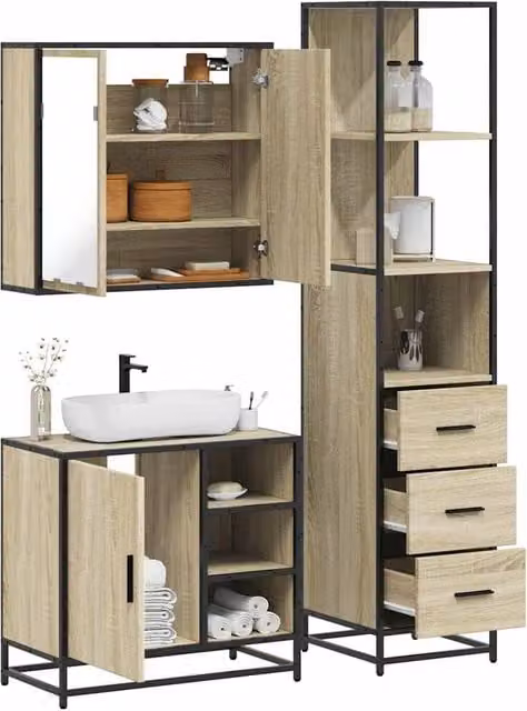 Berkfield Home 3 Piece Industrial Bathroom Furniture Set in Sonoma Oak and Brown