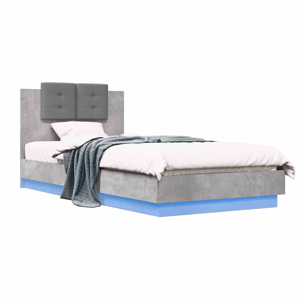 Berkfield Home Modern Upholstered Bed Frame with Under-Bed LED Lighting in Concrete Grey, W/D/H: 80 x 200 cm – 2