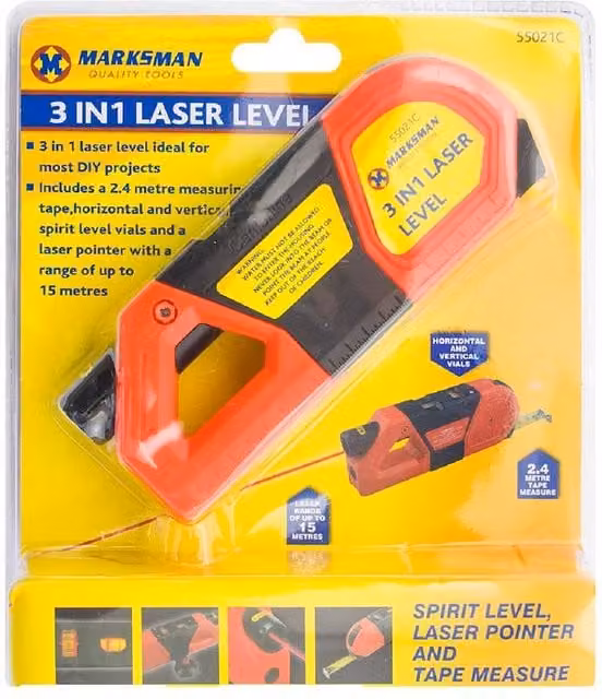 BARGAINS-GALORE 3 In 1 Laser Level Aligner with Horizontal and Vertical Cross Line and Measuring Tape in Red