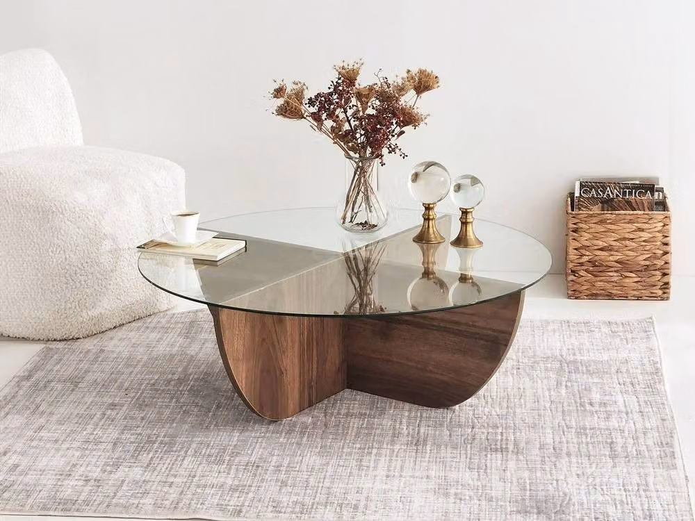 Vente-unique AYSUN Square Tempered Glass Coffee Table in Brown and Transparent, W/D/H: 90 x 90 x 30 cm – 4