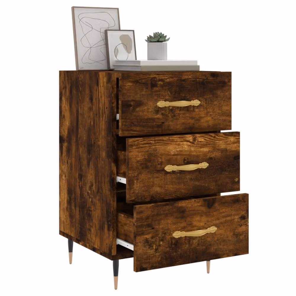 Berkfield Home Modern Bedside Cabinet in Smoked Oak Brown, W/D/H: 40 x 40 x 66 cm – 4