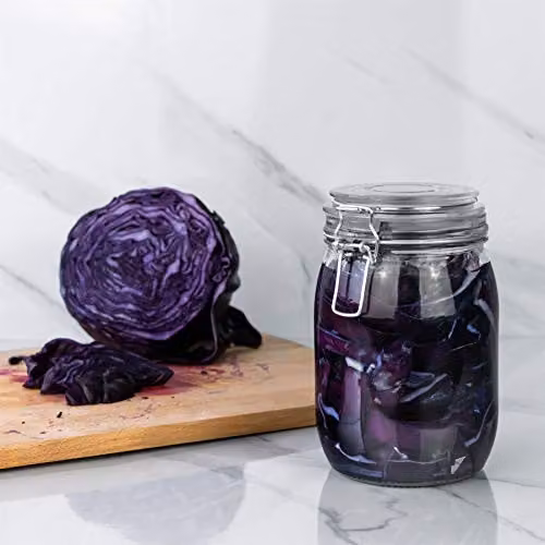 Argon Tableware Transparent Glass Jars with Airtight Metal Clip Lids and Chalkboard Stickers, 1000ml, 3 Pack – 2