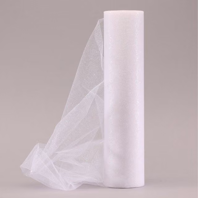 KDMD Iridescent Glitter Tulle Textile in Grey and White