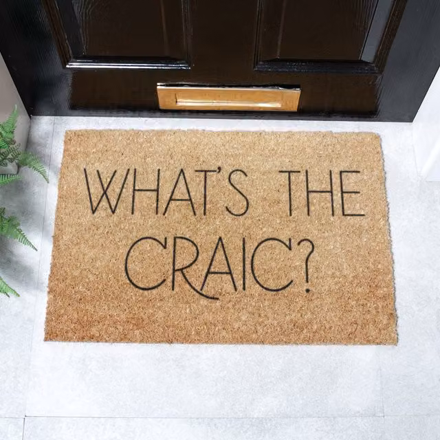Artsy What's The Craic Black Non-Slip Coir and PVC Doormat