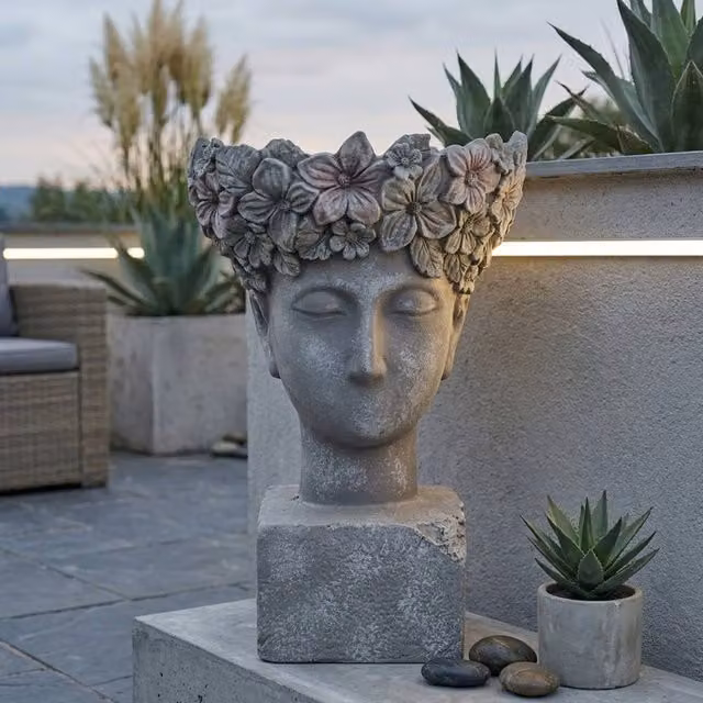 Garden Greatness Maison Floral Petal Face Lady Planter Pot in Multicolour and Grey Ceramic