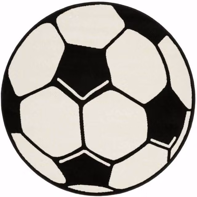 THE RUGS Velours Football Round Kids Play Mat, Black and Multicolour, Diameter: 100 cm – 1