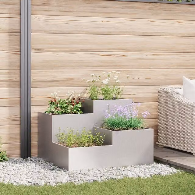Berkfield Home Garden Stainless Steel Planter Tub in Silver, W/D/H: 100 x 100 x 60 cm