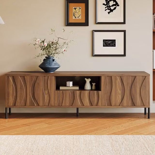 BTM Minimalist Three-Door TV Cabinet in Brown and Beige, W: 160 cm, D: 35 cm, H: 46 cm – 1