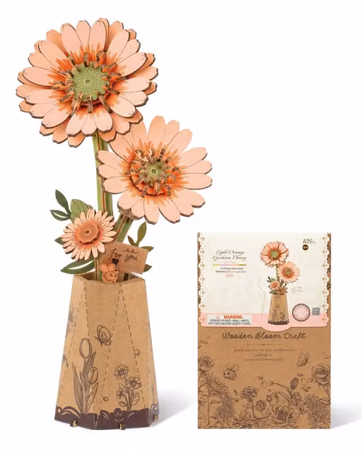 Robotime Sakura 3D Wooden Puzzle Pink and Orange Floral Home Decor Craft