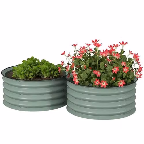 Outsunny Set of 2 Galvanised Steel Raised Garden Beds, Green, W/D/H: 60 x 60 x 30 cm – 1
