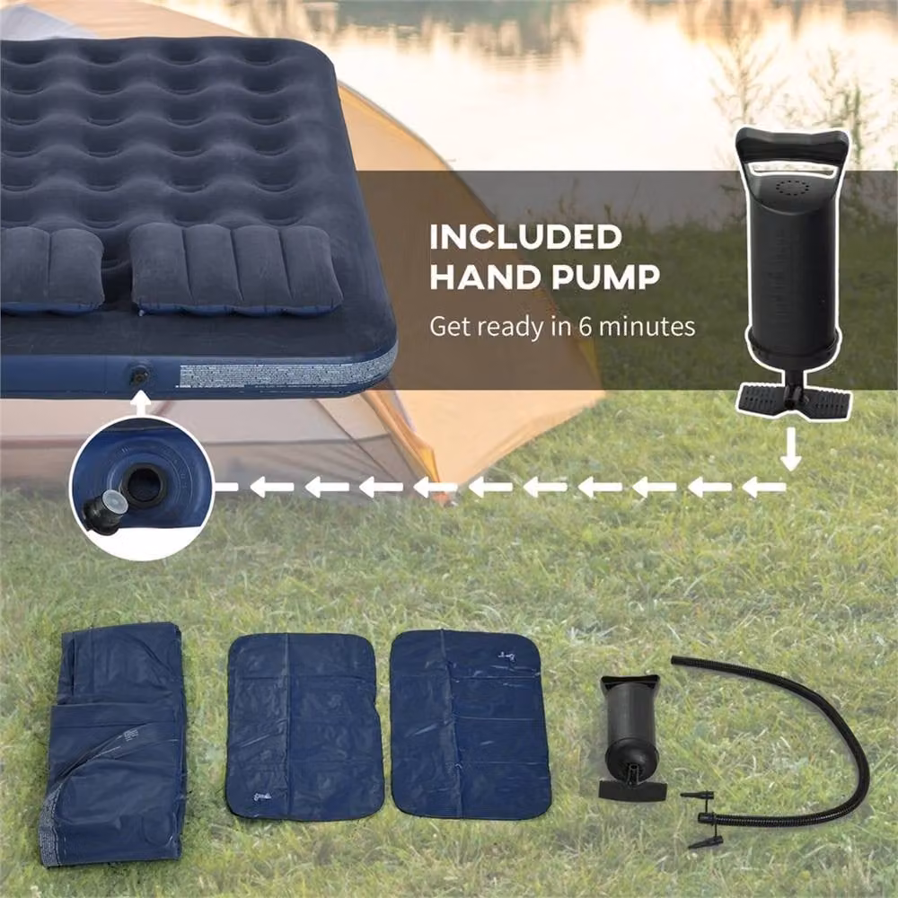 EONLION King Inflatable Mattress with Hand Pump, Blue, W/D/H: 150 x 200 x 45 cm – 5