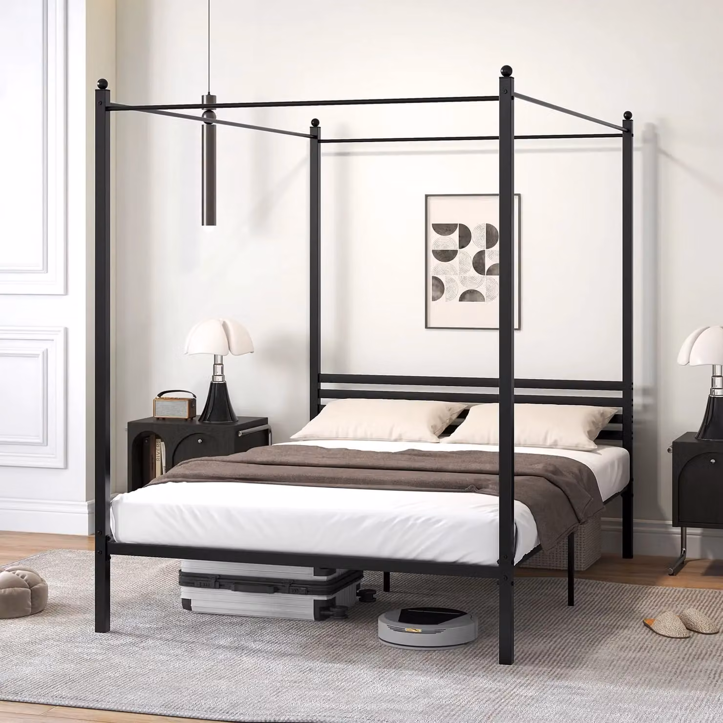 Gymax Double Size Metal 4-Poster Canopy Bed Frame, Black, 140 x 200 cm – 3