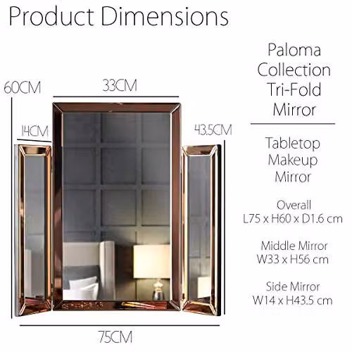 Ice Cream What's Your Flavour? Paloma Rose Gold Desktop Tri-Fold Bevelled Design Tabletop Vanity Mirror – 5