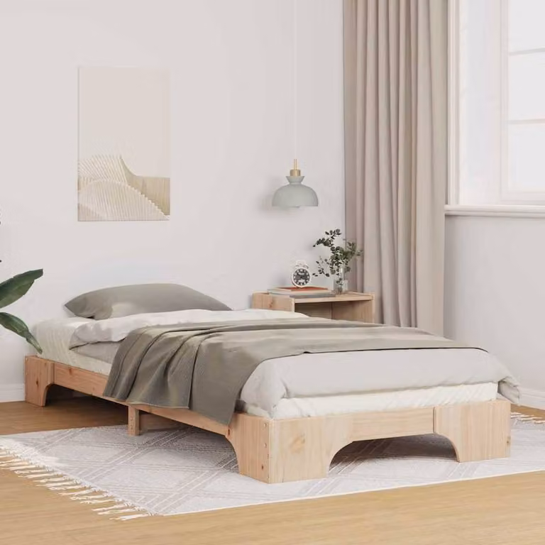 Berkfield Home Stylish Floor Bed Frame with Storage in Brown Solid Wood, W/D/H: 100 x 210 x 20 cm