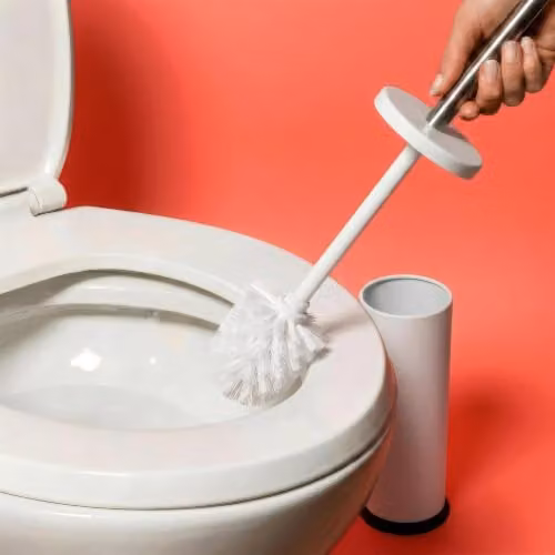 Harbour Housewares White Stainless Steel Toilet Brush and Holder Set with Non-Slip Base – 6
