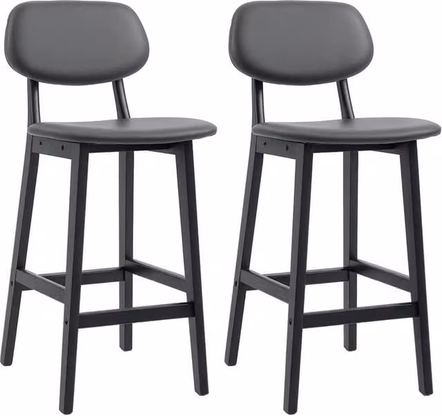 Nordara Set of 2 Dark Grey PU Leather Padded Breakfast Bar Stools – 1
