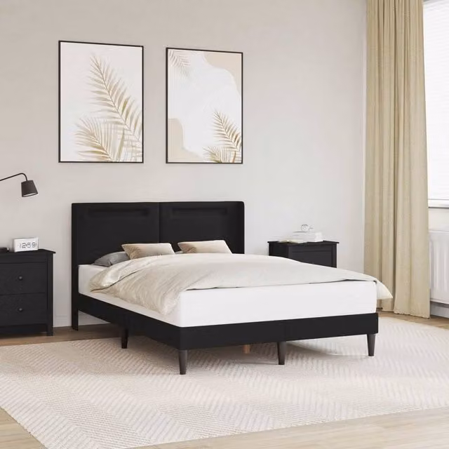 Berkfield Home Black Faux Leather Bed Frame with Under-Bed LED Strip Lights, W: 135 cm, L: 190 cm – 1