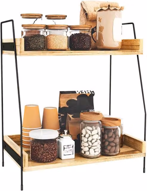 Nordara Brown Kitchen Counter Coffee and Condiment Storage Organiser Shelf W/D/H: 37.5 x 19.1 x 35.0 cm