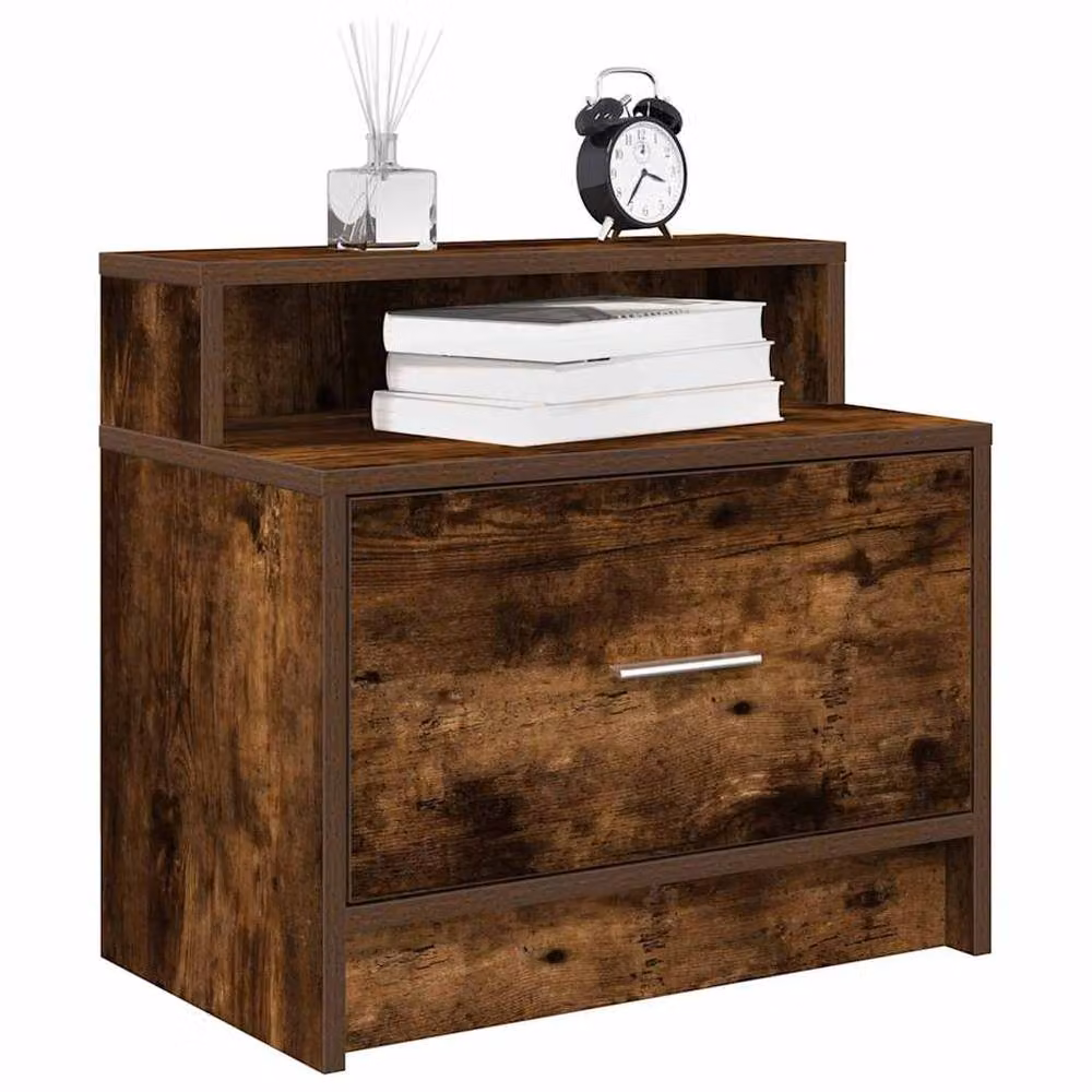 Berkfield Home Set of 2 Smoked Oak Bedside Cabinets with Drawer in Brown, W/D/H: 51 x 31 x 47 cm – 2