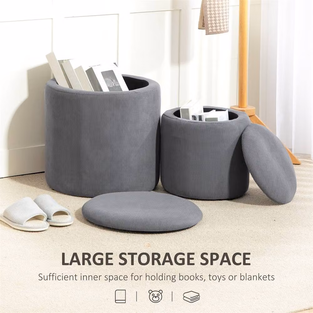EONLION Modern Grey Fabric Cylindrical Storage Ottoman – 2