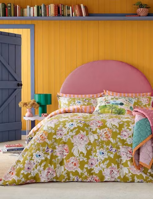 LAND & SHORE Pure Cotton Peony Floral Bedding Set, Multicolour, 180 x 200 cm