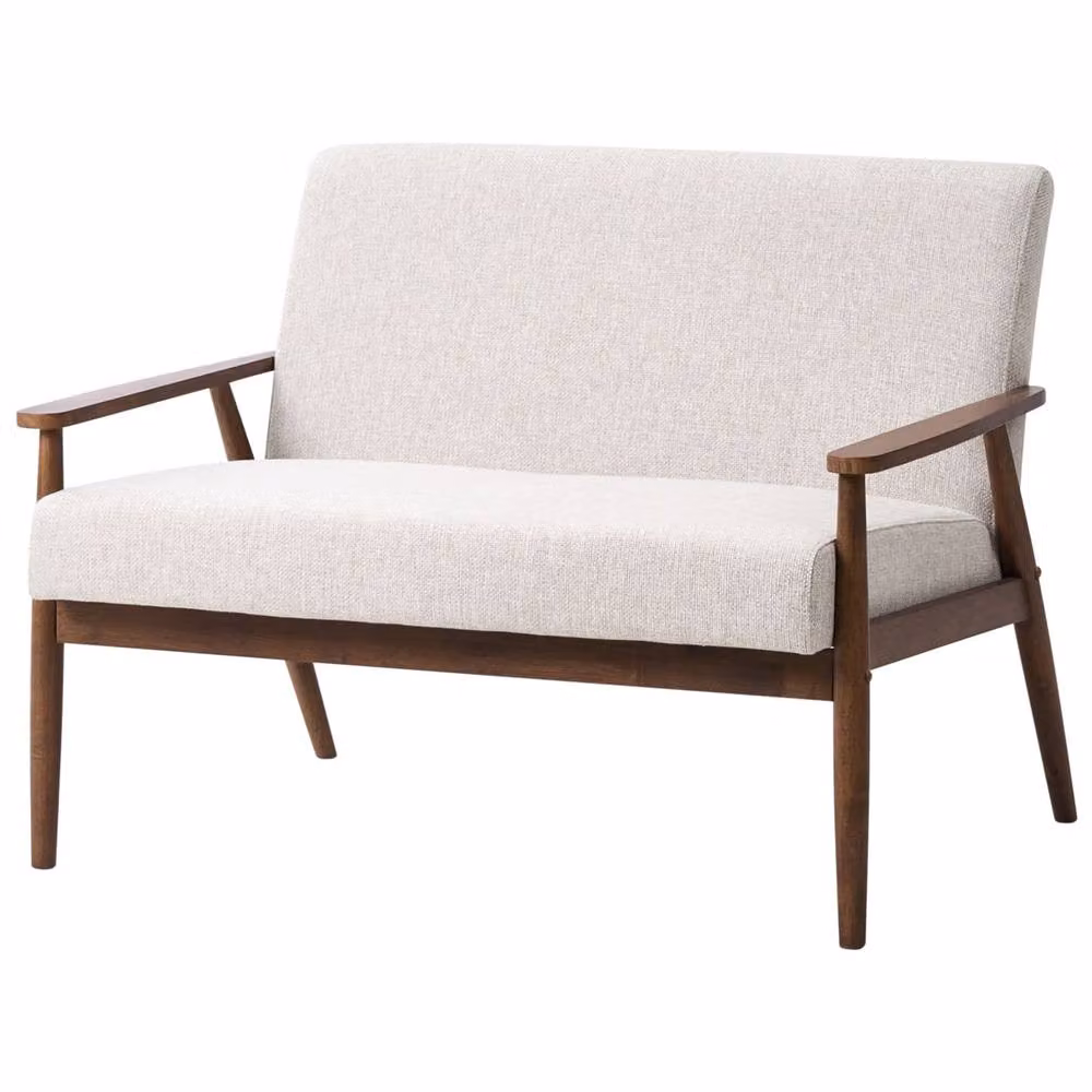Wyld and Coco Mid-Century 2-Seater Velvet Upholstered Sofa in Grey and Brown with Wood Frame – 2