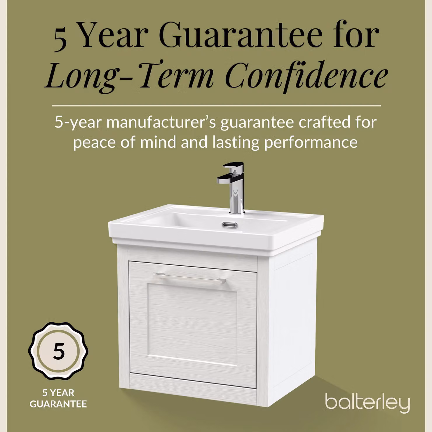 Balterley Wall Hung 1 Drawer Vanity Unit and 1TH Fireclay Basin, White, Width: 50 cm – 4