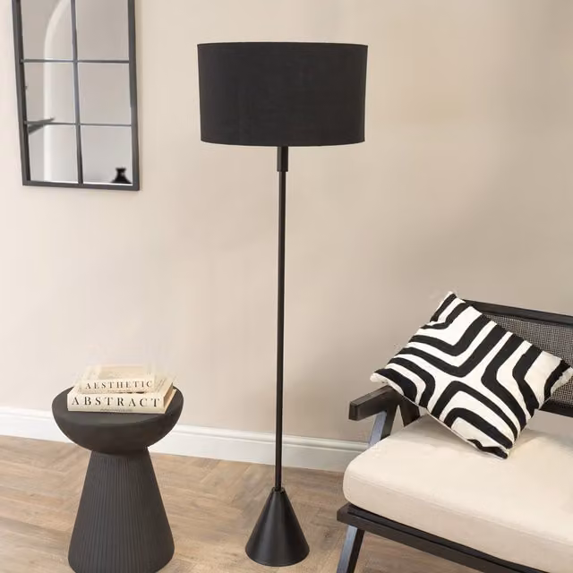 ValueLights Mitch Triangle Floor Lamp with Black Fabric Drum Shade