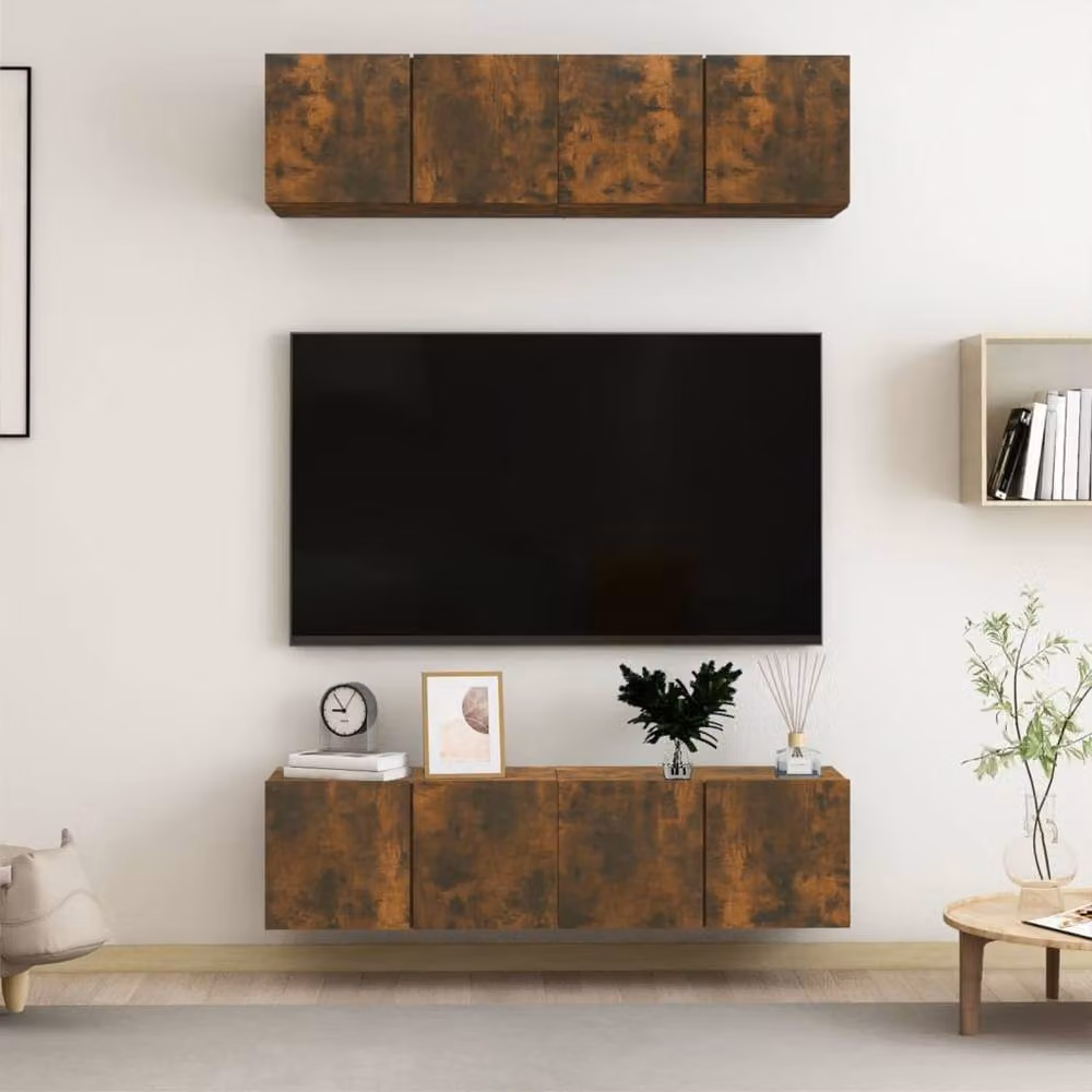 Berkfield Home Set of 4 Wall Mounted TV Cabinets in Smoked Oak Brown, W/D/H: 60 x 30 x 30 cm – 2