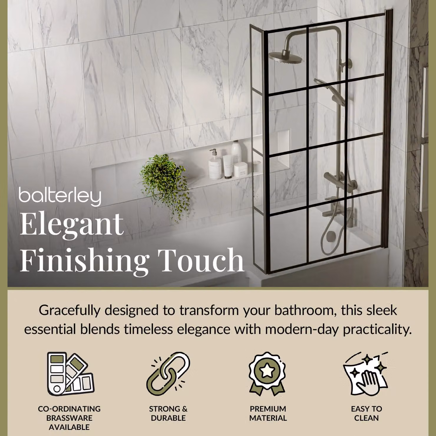 Balterley L Shaped Asymmetric Shower Bath Screen with 6mm Glass and Black Frame, W/D/H: 143.0 x 79.5 x 15.0 cm – 2