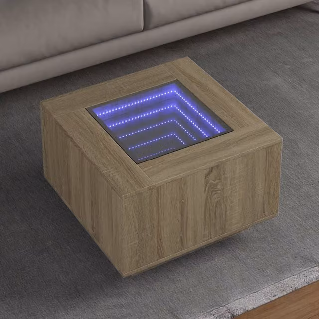Berkfield Home LED Coffee Table in Sonoma Oak Brown, W/D/H: 60 x 60 x 40 cm – 1