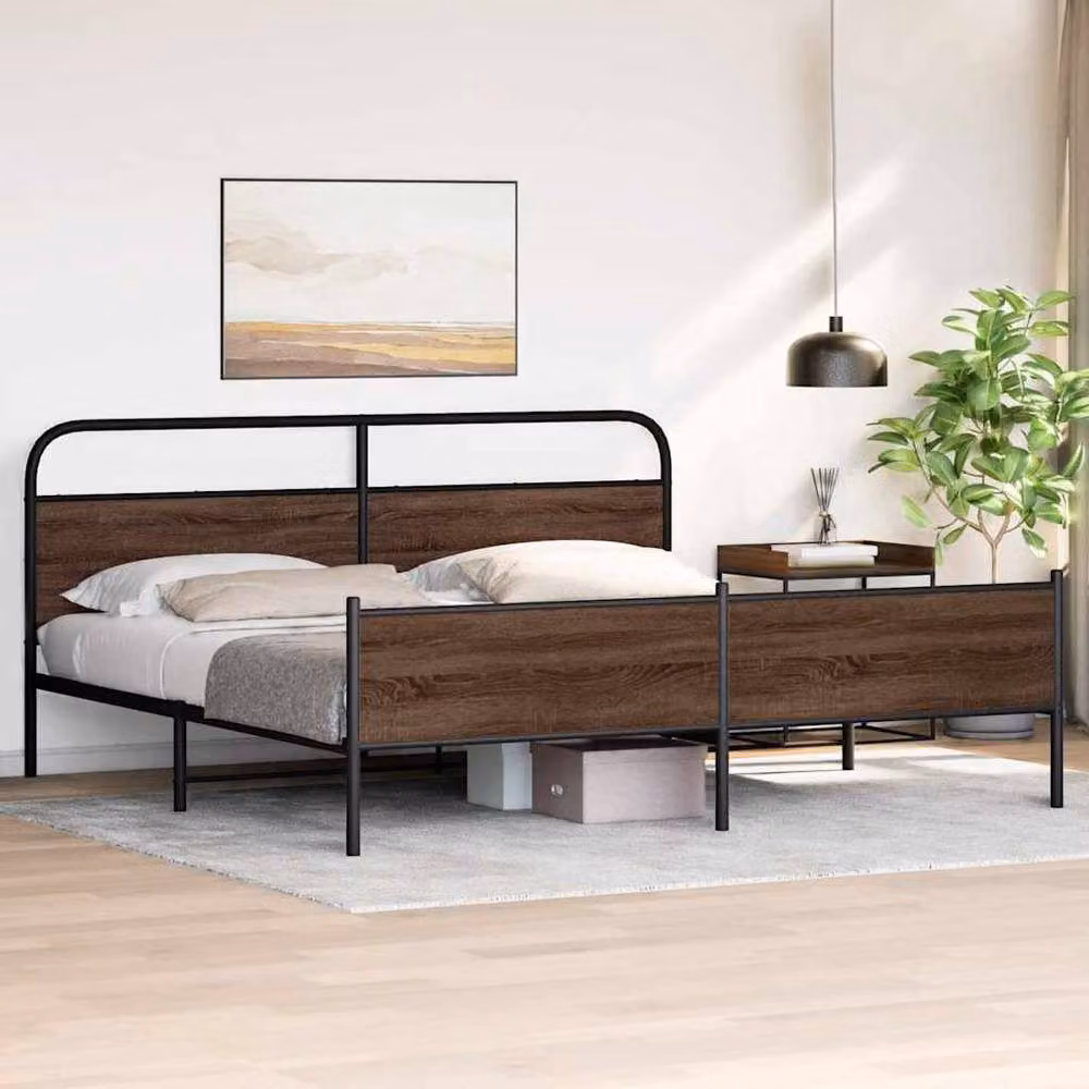 Berkfield Home Metal Bed Frame in Brown Oak, W: 180 cm, D: 200 cm, Super King – 3